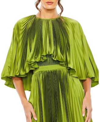 （間税込）Mac Duggal プリーツ ティーレングス ドレス Mac Duggal Women's Pleated Caplet T-Length Gown Dress - Macy's