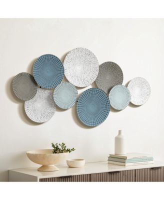 Multi-Color Distressed Plates 43.3-Inch Wide Abstract Metal Wall Decor