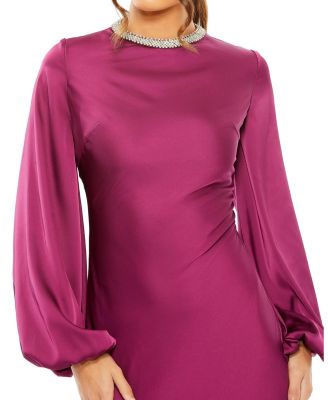 Women's Ieena Satin Long Blouson Sleeve Evening Gown