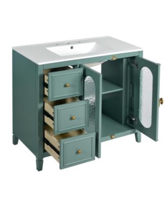 Solid Wood Bathroom Vanity Cabinet with Soft-Close Doors and 3 Drawers