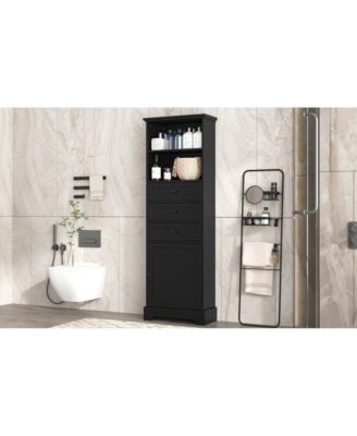 Black Storage Cabinet with 3 Drawers and Shelves for Home