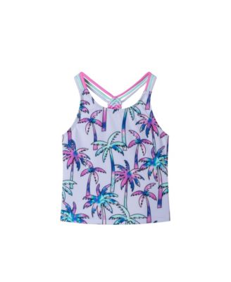 Toddler/Child Girls Palm Tree Print Rib Tankini w/Braided Straps