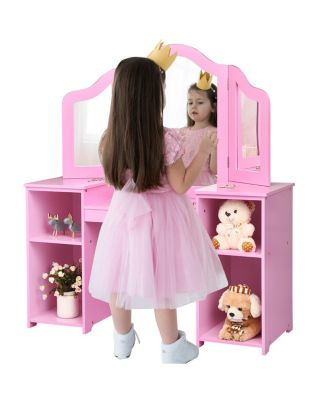 Kids Tri Folding Mirror Makeup Dressing Vanity Table Set