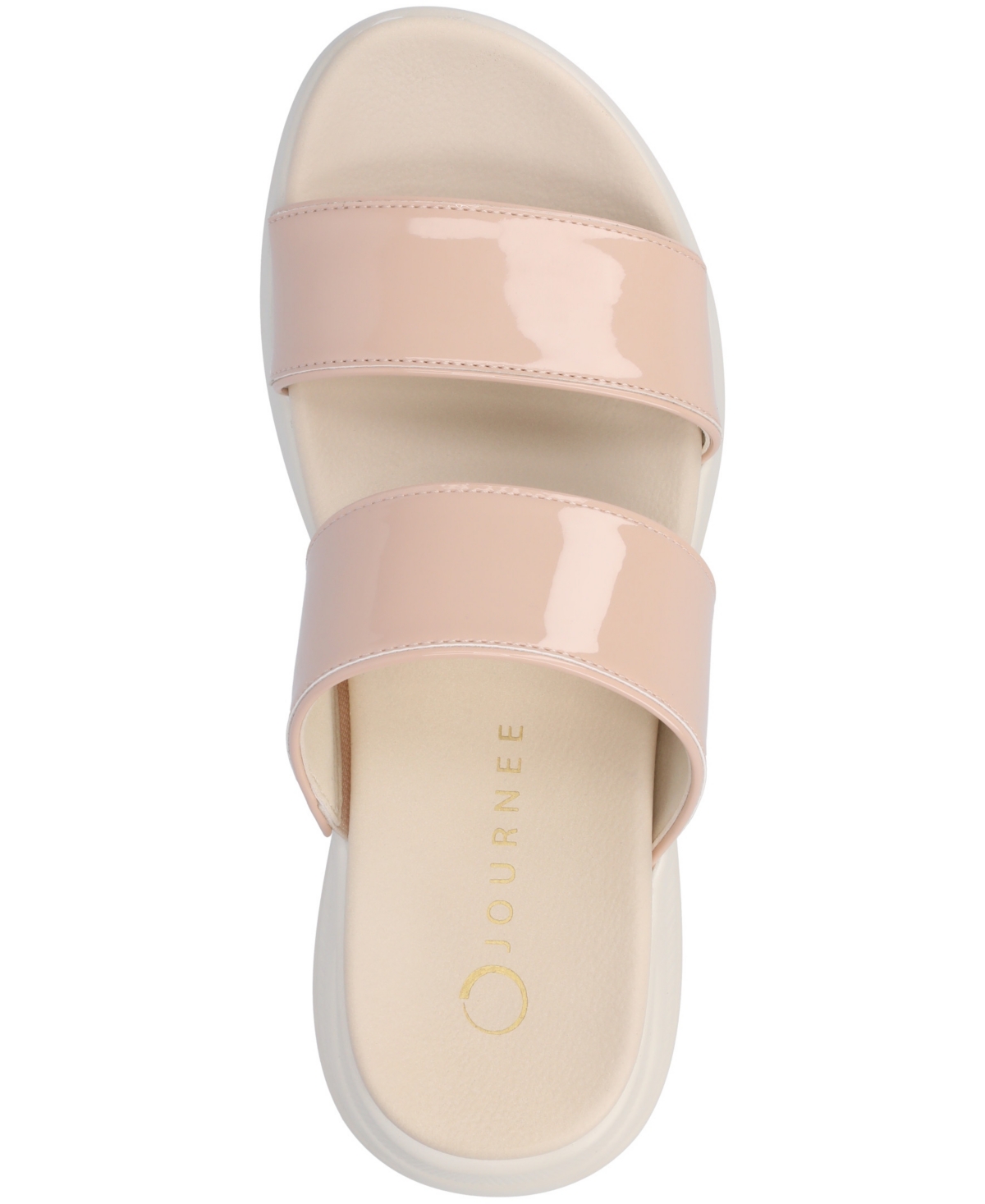 Journee Collection Women's Janis Double Band Comfort Wedge Sandals In Patent,nude