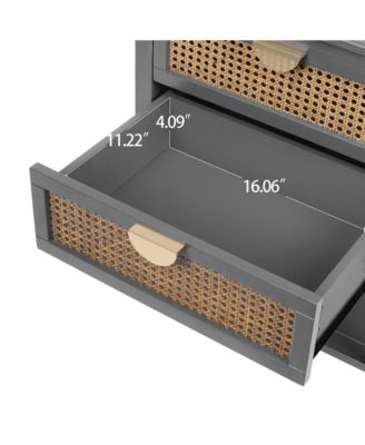 2 Drawer Nightstand Bedside Table with Rattan Drawers Side Table End Table with Storage Small Nightstand with Open Shelf for Bedroom