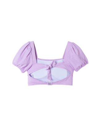 Toddler/Child Girls Purple Puff Sleeve Two-Piece Swimsuit