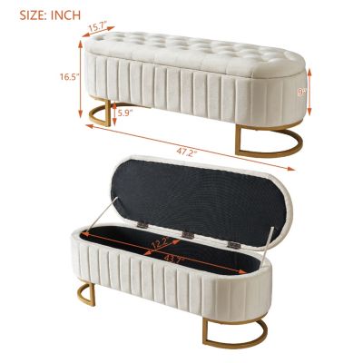 Streamdale 47 inches 1 CountFurniture Velvet Upholstered Ottoman Storage Bench, Button-Tufted, Beige