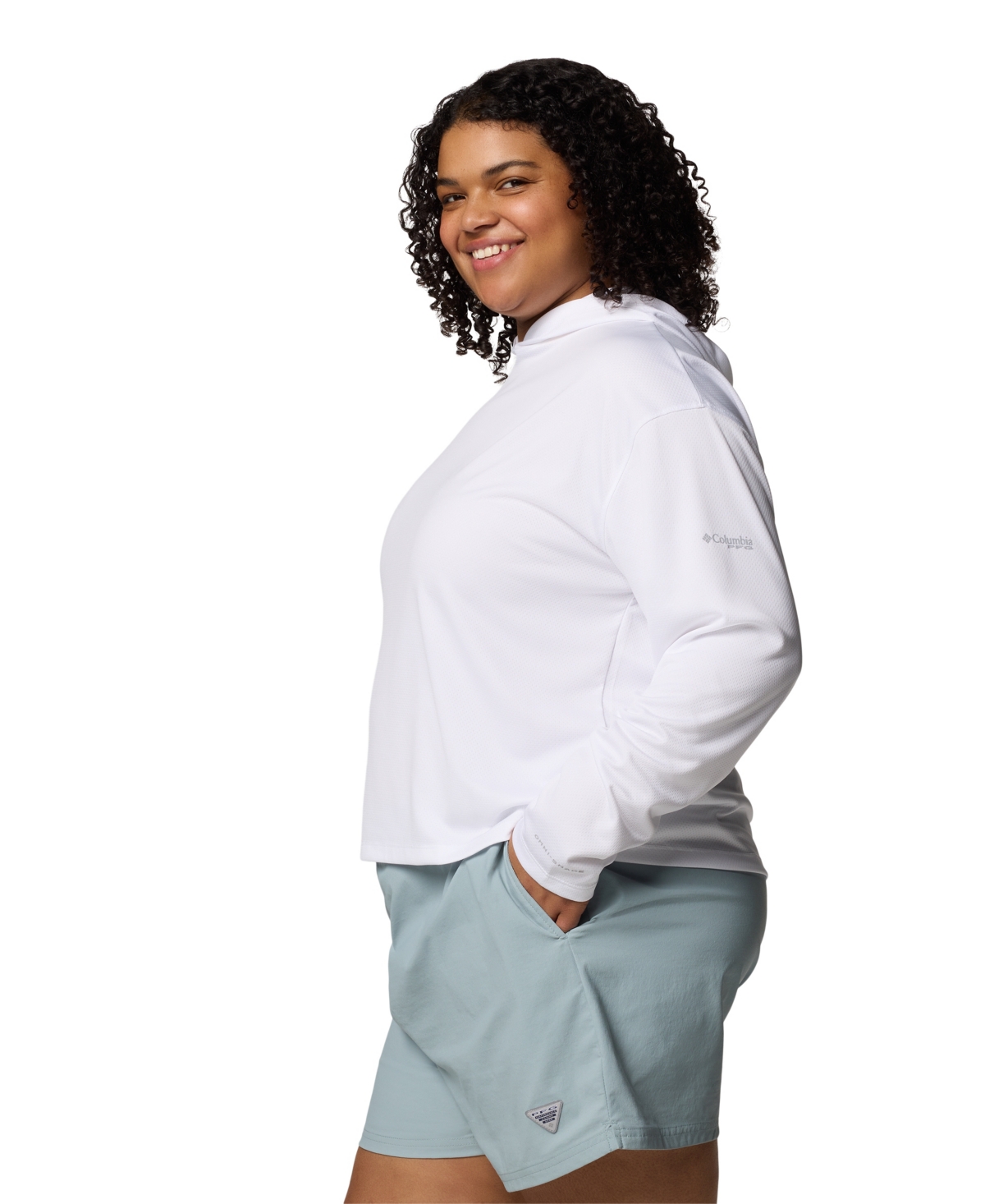 Shop Columbia Plus Size Pfg Solar Stream Long Sleeve Hoodie Top In White