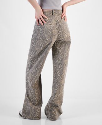 Juniors' Animal-Print Wide-Leg Jeans 