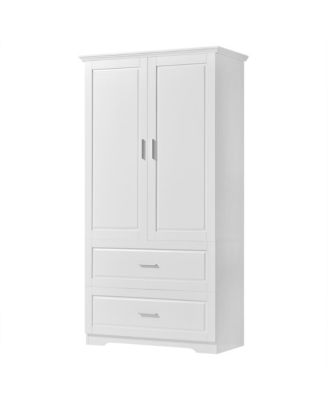 Tall Bathroom Storage Cabinet, Cabinet with Two Doors and Drawers, Adjustable Shelf, MDF Board, White