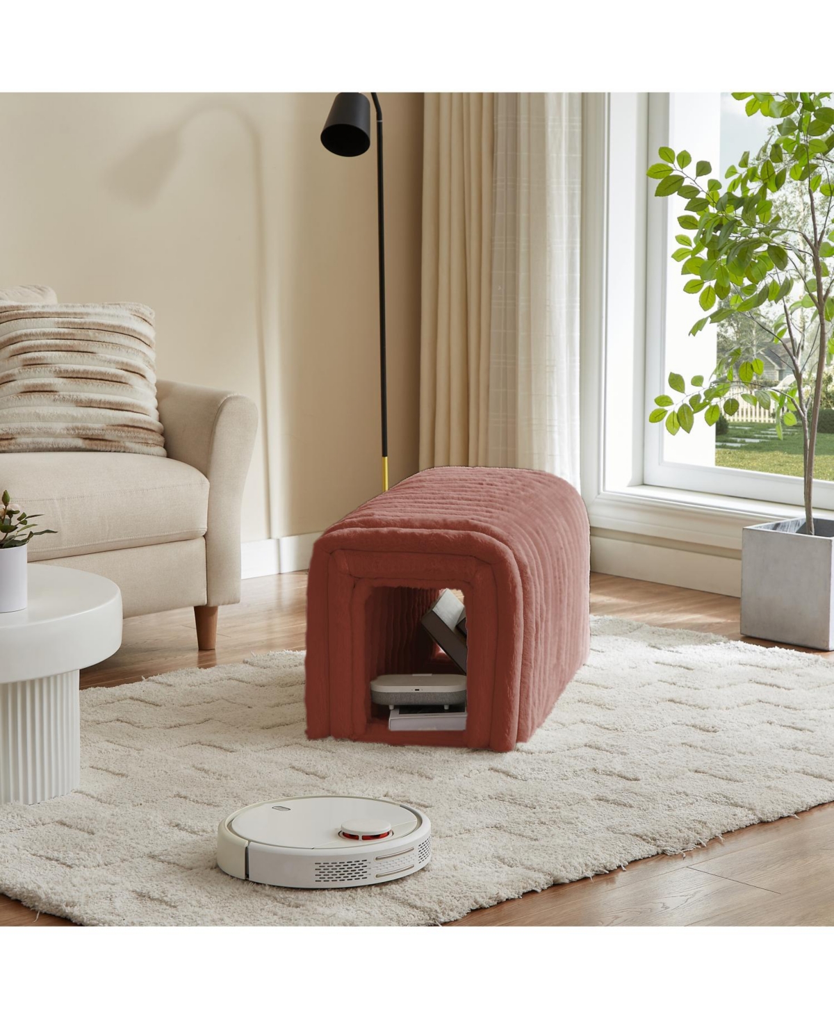 Streamdale Ottoman Storage Bench Pet Supplies Corduroy Bench Cat's nest to hide For the Living Room, Entryway and Bedroom, Brown