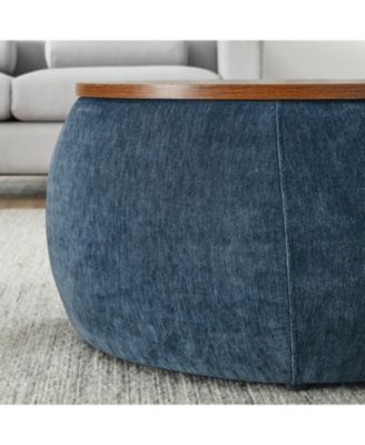 Round Storage Ottoman, 2 in 1 Function, Work as End table and Ottoman,with small seat,Dark blue(25"x25"x14.7")