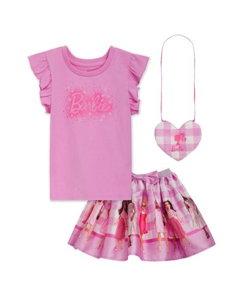 Детский комплект Barbie Little Girls T-Shirt and Skirt Set, цвет: Розовый в мелкую клетку