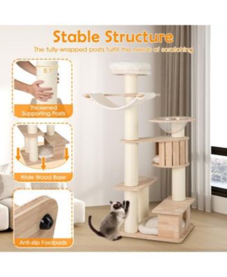 Tall Cat Tree with Cozy Top Perch & Washable Plush Cushions Comfortable & Stylish Cat Tower