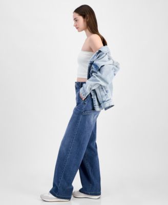 Juniors' Curvy Wide-Leg Carpenter Jeans