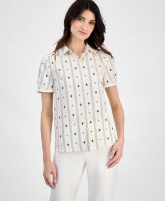 Anne Klein - Cap-Sleeve Button Blouse