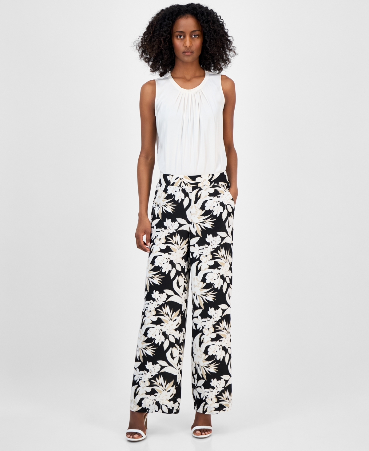 Women's Printed Pull-On Wide-Leg Pants - Anne Black Multi