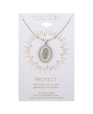 Cubic Zirconia Mother of Pearl Mary Pendant Necklace