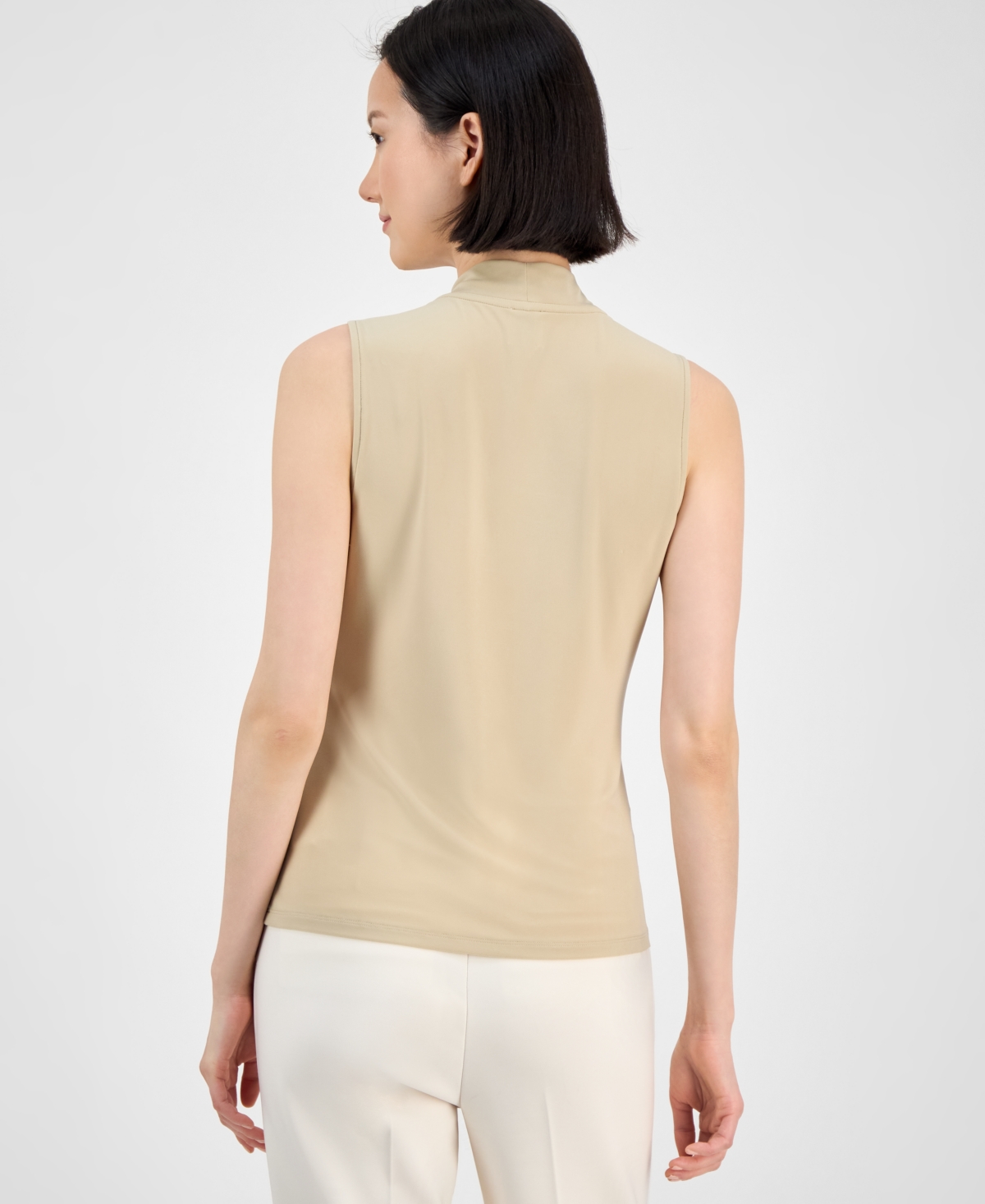 Anne Klein Shirred Faux Wrap Top In Safari