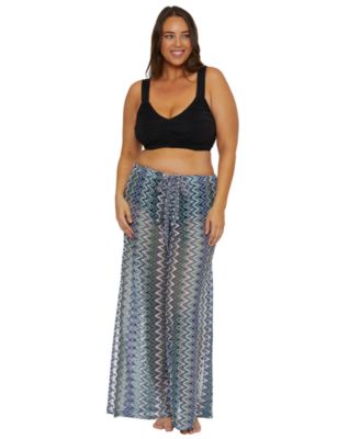 Becca ETC - Plus Size Sundown Stripe Crochet Split-Leg Pants Swim Cover-Up