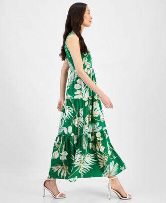 Women's Printed Smocked-Bodice Tiered Dress