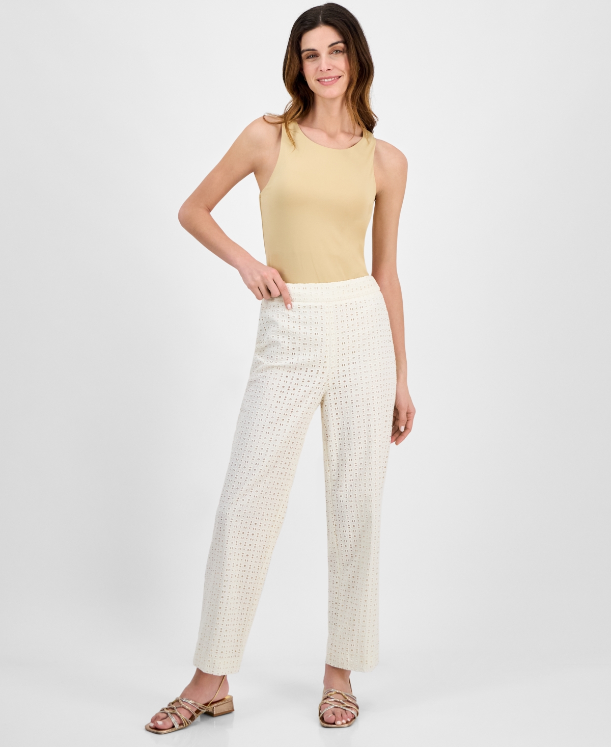 Anne Klein Women's Pull-on Embroidered Eyelet Pants