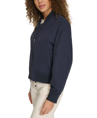 Women's Relaxed Zip-Front Ribbed-Hem Bomber Jacket