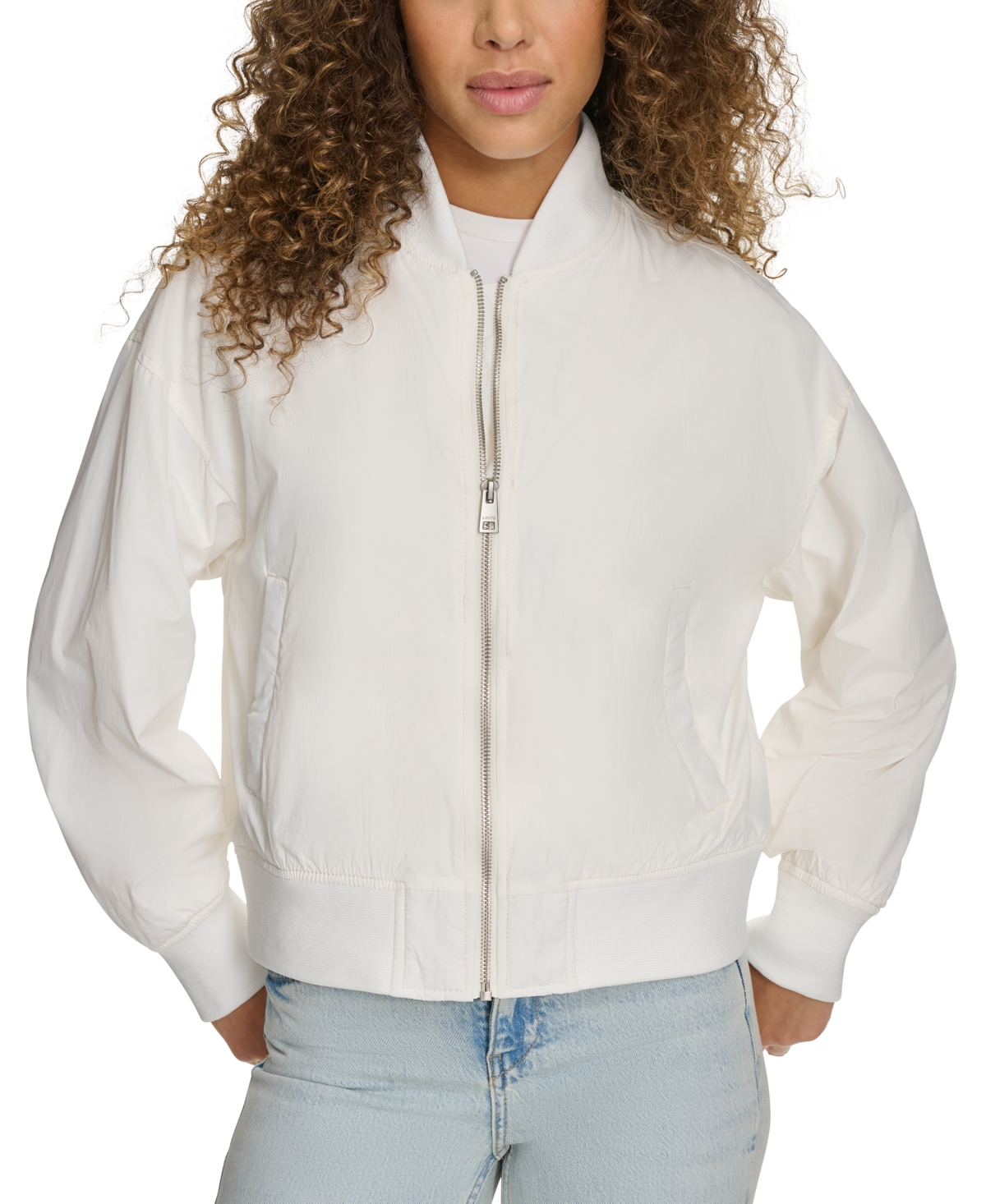 Levi's Women's Relaxed Zip-front Ribbed-hem Bomber Jacket In White