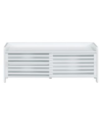 Streamdale Distressed Shutter Storage Bench with Acacia Veneer for Retro Charm for Living Room, Entryway (White)