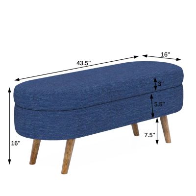 Ottoman Oval Storage Bench,Rubber Wood Legs,BLUE(43.5"x16"x16")