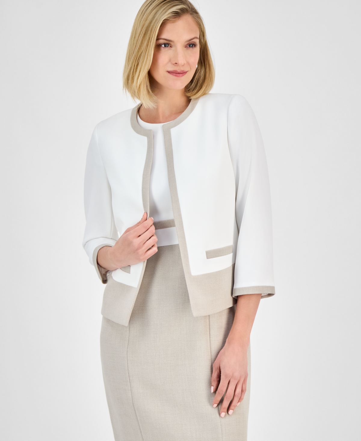 Women's Colorblocked Open-Front Jacket - Lily White/Summer Straw