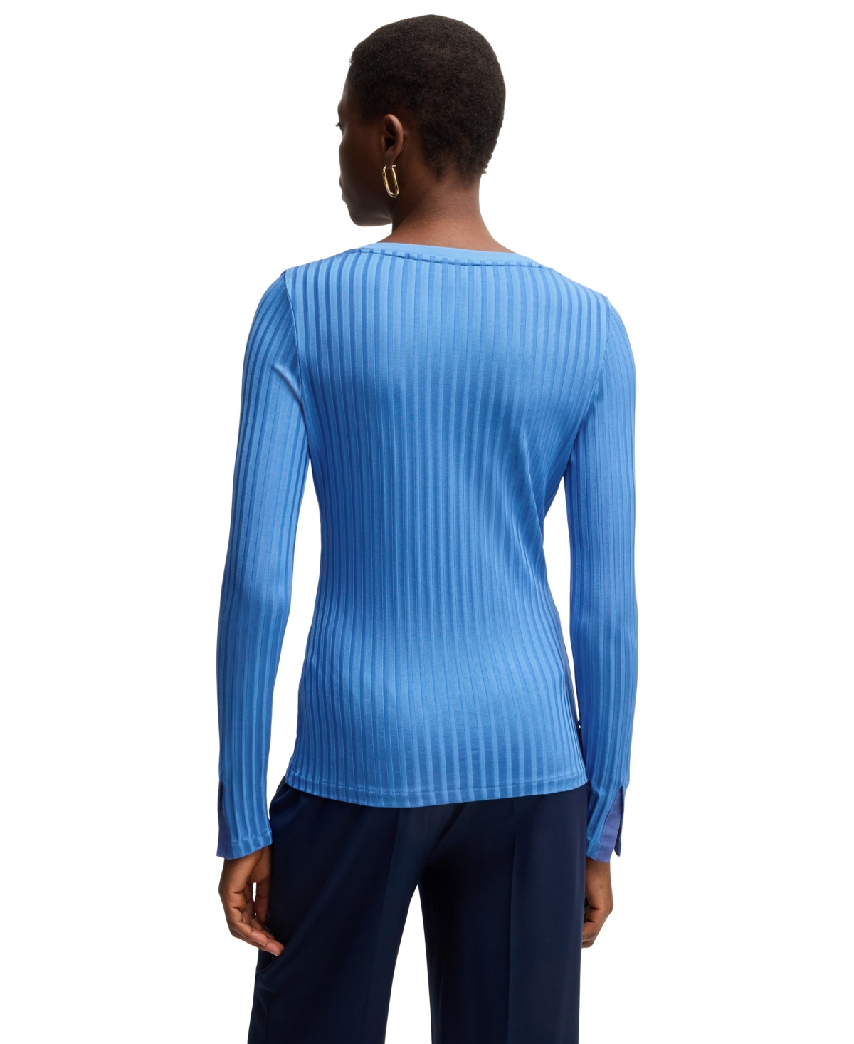 Hugo Boss Boss By  Women's Long-sleeved V-neck Top In Open Blue