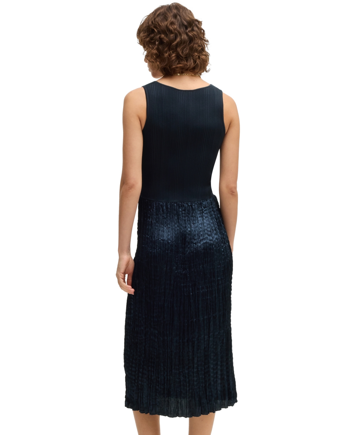 Hugo Boss Boss Fernani Mixed Media Dress In Dark Blue