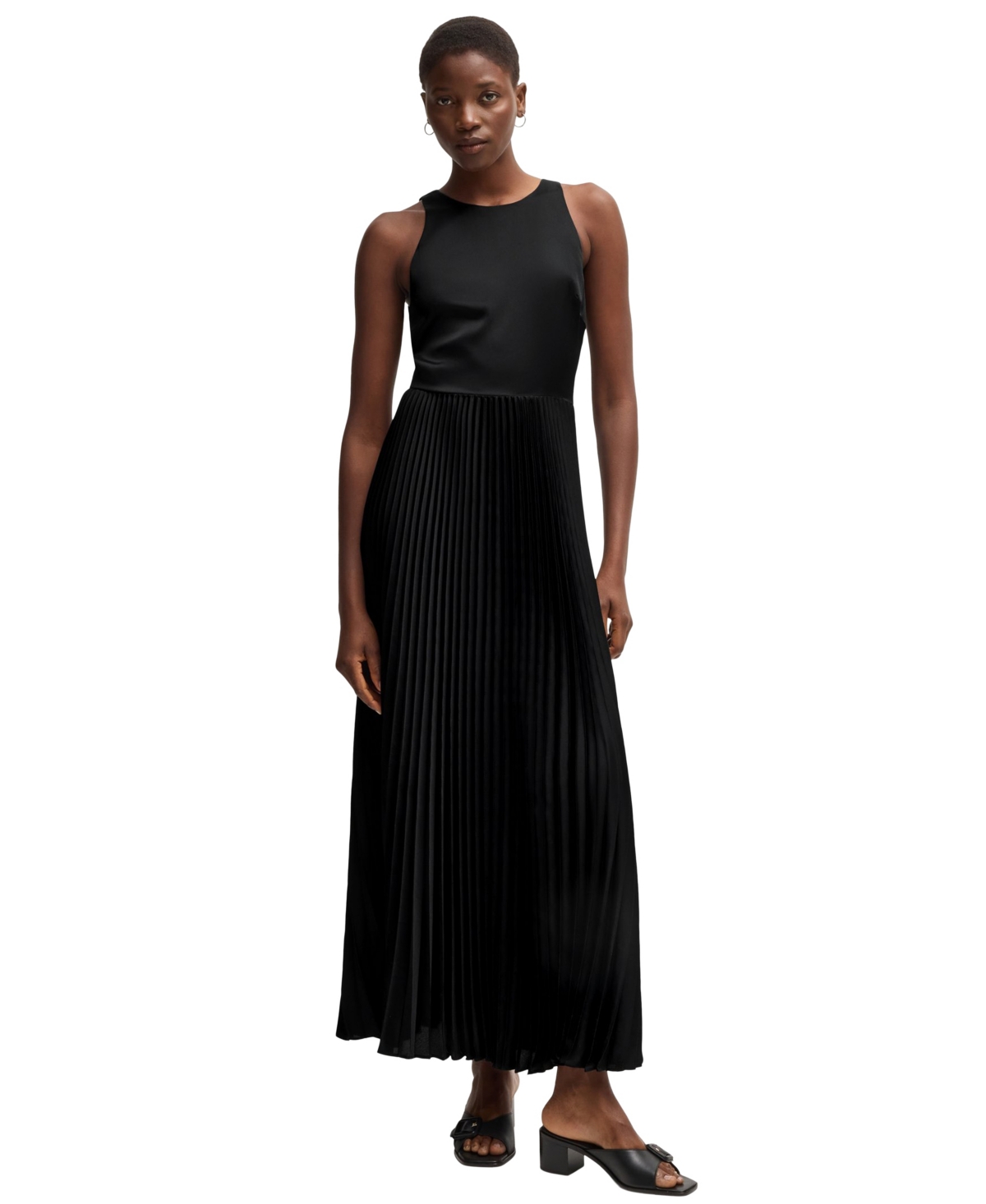 HUGO BOSS BOSS BY HUGO BOSS WOMEN'S HAMMERED SATIN PLISSE MAXI DRESS 