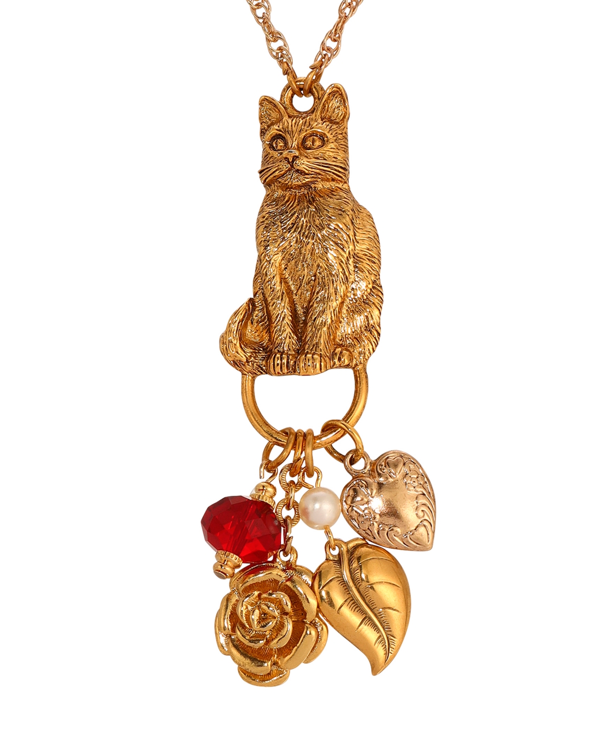 2028 Cat Charm Holder Glass Bead Necklace In Red