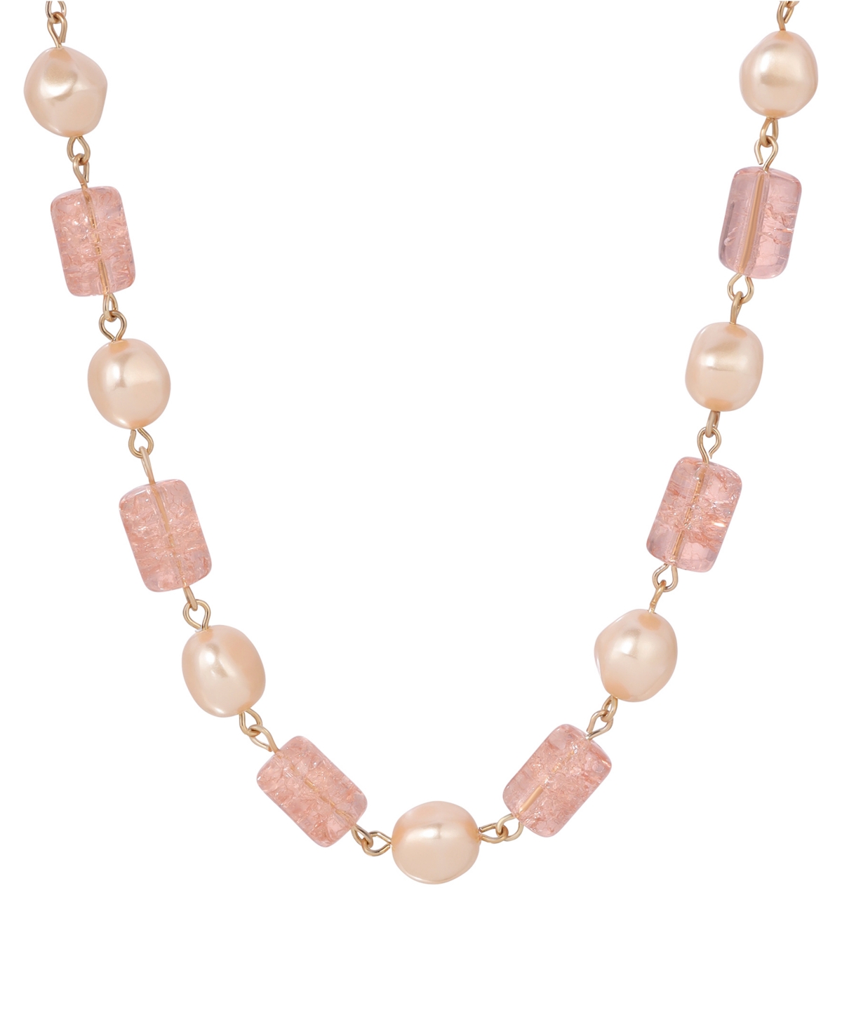 Cracked Glass Faux Cultivated Pearl Bead Necklace - Peach