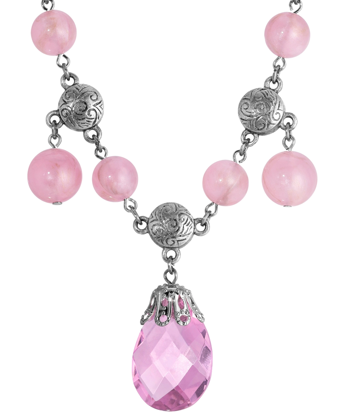 2028 Pink Beaded Briolette Pendant Necklace In Pink