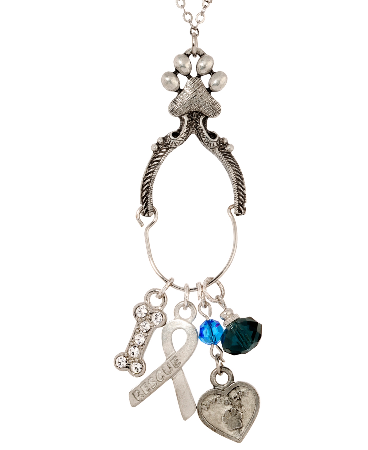 2028 Paw And Bone Charm Holder Necklace In Gray
