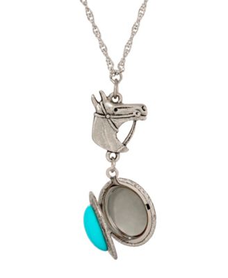 Faux Turquoise Oval Horse Locket Necklace