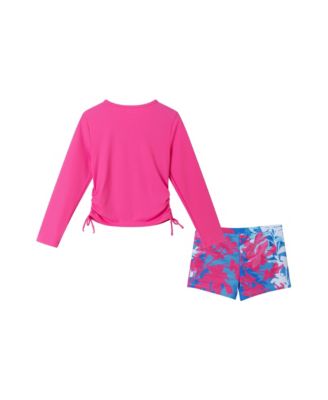 Toddler/Child Girls Pink Rashguard and Floral Print Shorts Set