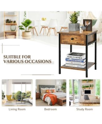 Industrial End Side Table Nightstand with Drawer Shelf