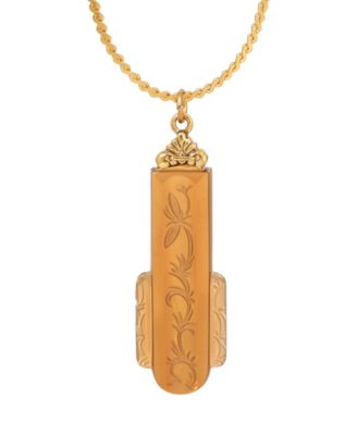 Art Deco Style Etched Glass Pendant Necklace