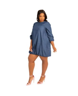Plus Size Bubbled Denim Mini Dress