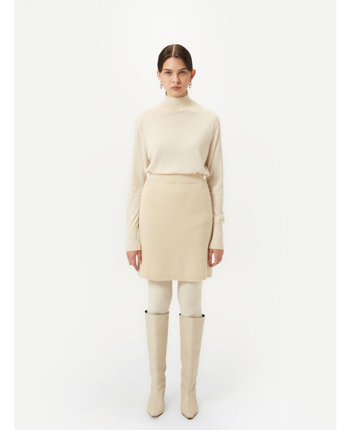 Women's Cashmere Mini Skirt - L / off white / WK655-h-1 - Neutral-white asparagus