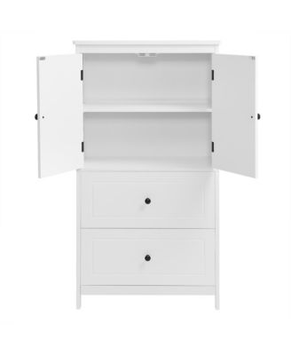 Bathroom Storage Cabinet, Cabinet with Two Doors and Drawers, Adjustable Shelf, MDF Board, White