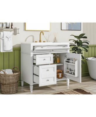  36" Modern Bathroom Vanity with Sink and Storage (2 Drawers + Tip-Out)