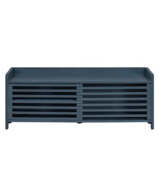 Streamdale Distressed Shutter Storage Bench with Acacia Veneer for Retro Charm for Living Room, Entryway (Navy)