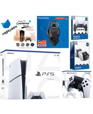 Playstation 5 Slim Disc Bundle with Extra EDGE Controller, Plantronics Headset, FPS Grip Kit, Dual Charge Dock and MightySkins Decal Voucher