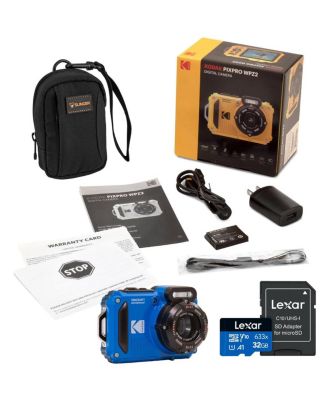 PIXPRO WPZ2 16MP Full HD Waterproof Rugged Digital Camera, Blue, Bundle with 32GB Memory Card and Camera Bag
