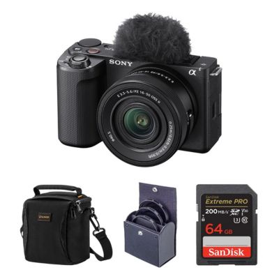 Alpha ZV-E10 II Mirrorless Camera with E PZ 16-50mm f/3.5-5.6 OSS II Lens, Black, Bundle with 64GB Memory Card, 40.5mm Filter Kit and Shoulder
